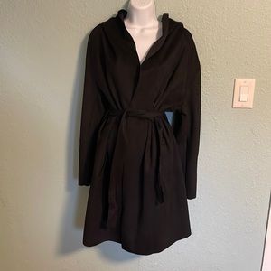Zara Faux Suede Long Jacket Hooded Black Open Front